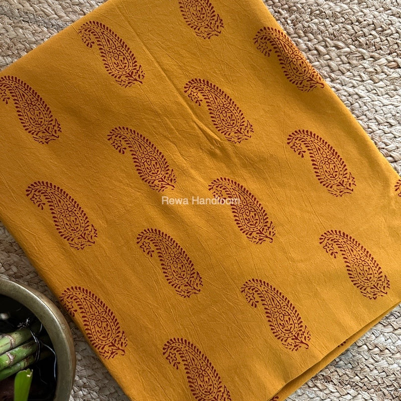 Mustard Yellow-Red Designer Bagh Cotton Suit BCSPP010