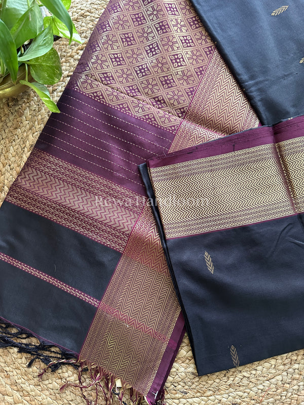 Maheshwari Black Pure Silk Saree