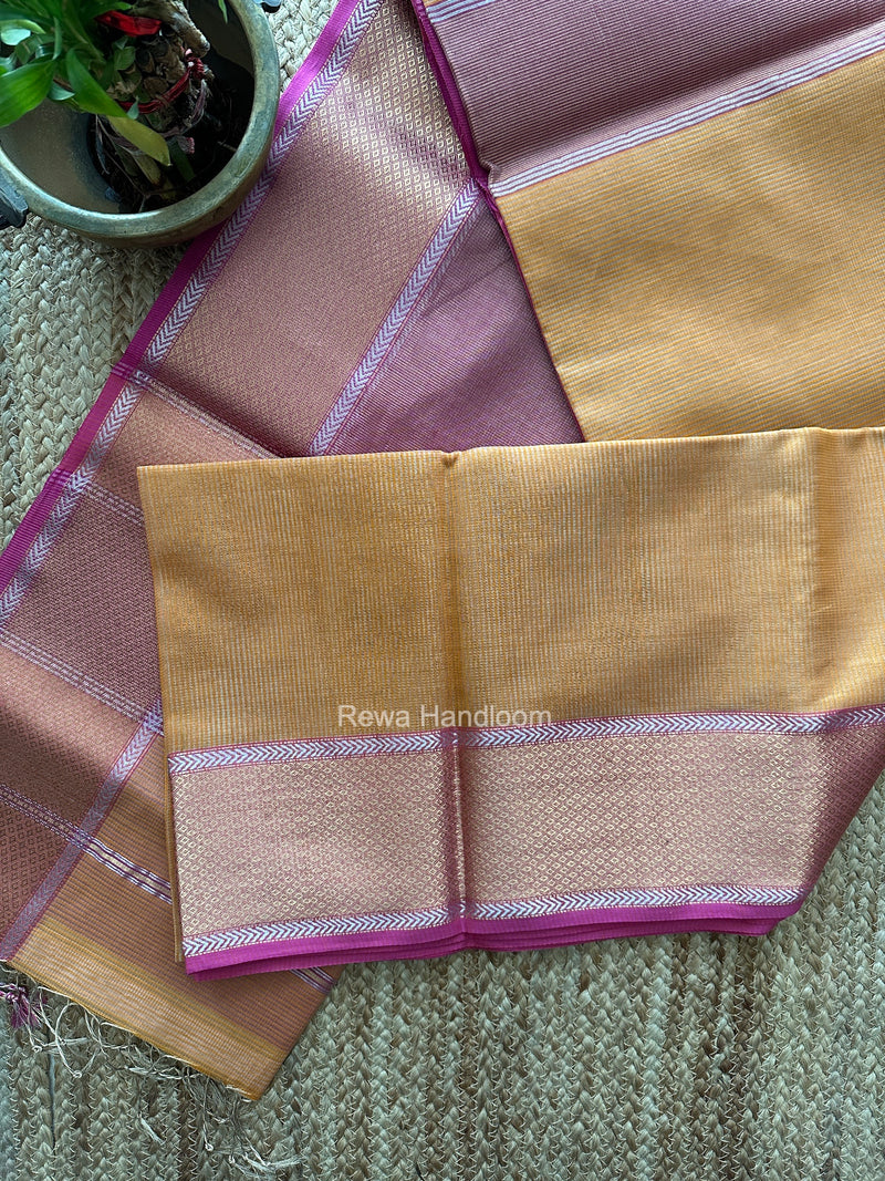 Exclusive Maheshwari Orange Tissue Silk Saree ZTS0196
