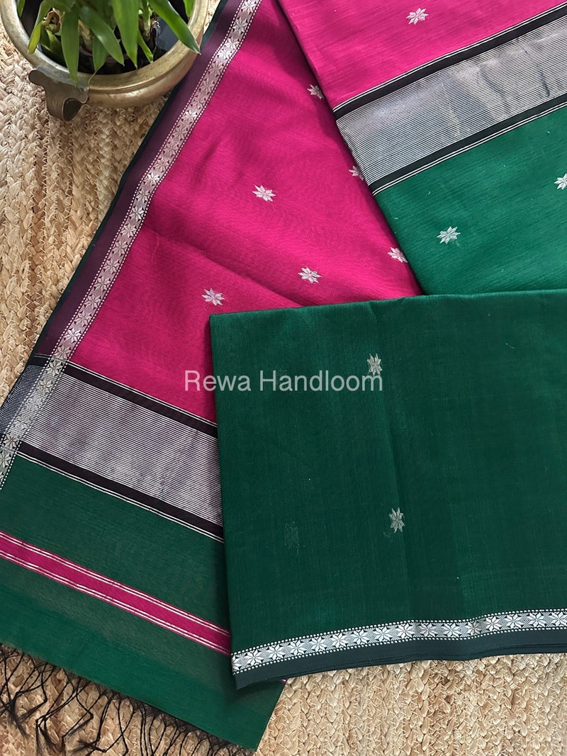 Maheshwari Green Silver Butti Saree BSS05
