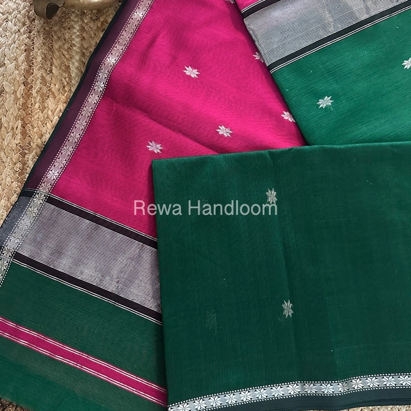 Maheshwari Green Silver Butti Saree BSS05
