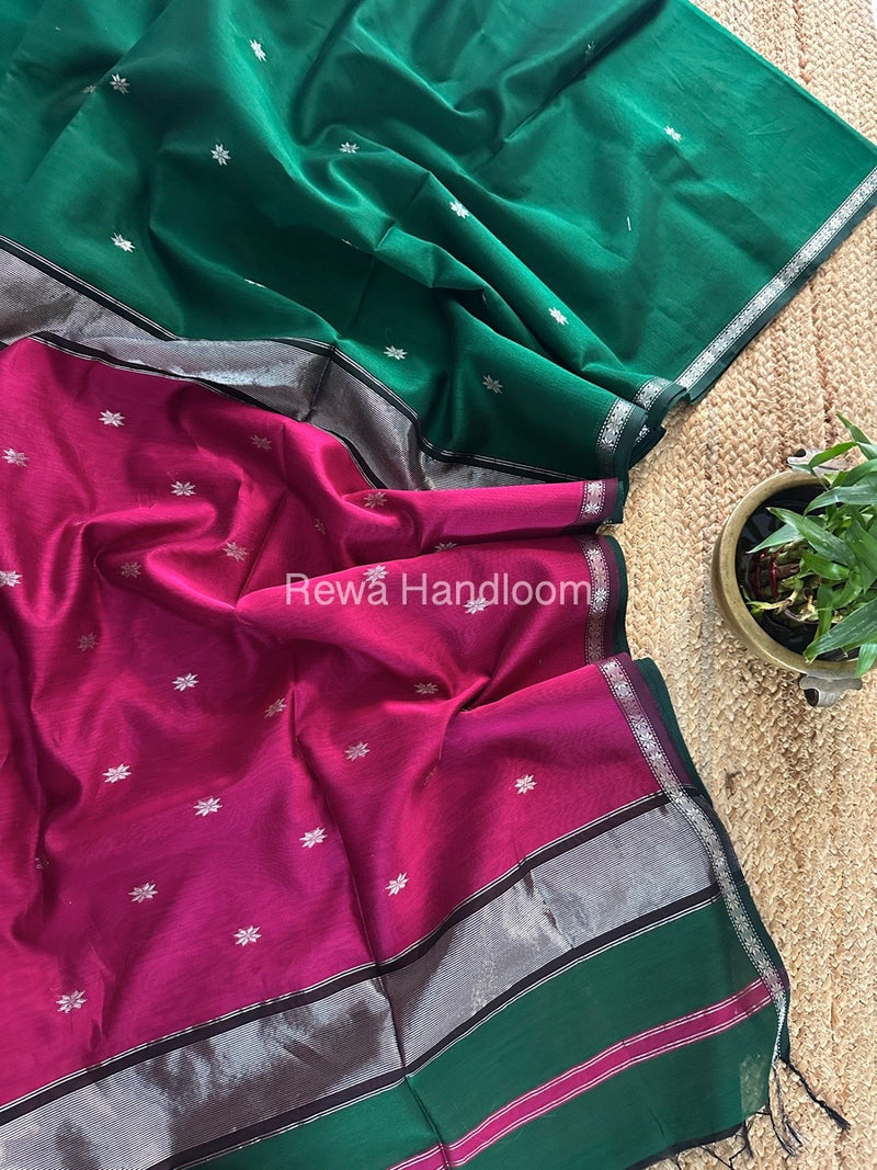 Maheshwari Green Silver Butti Saree BSS05