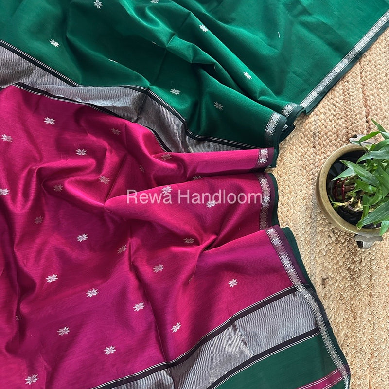 Maheshwari Green Silver Butti Saree BSS05