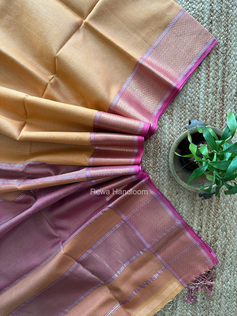 Exclusive Maheshwari Orange Tissue Silk Saree ZTS0196