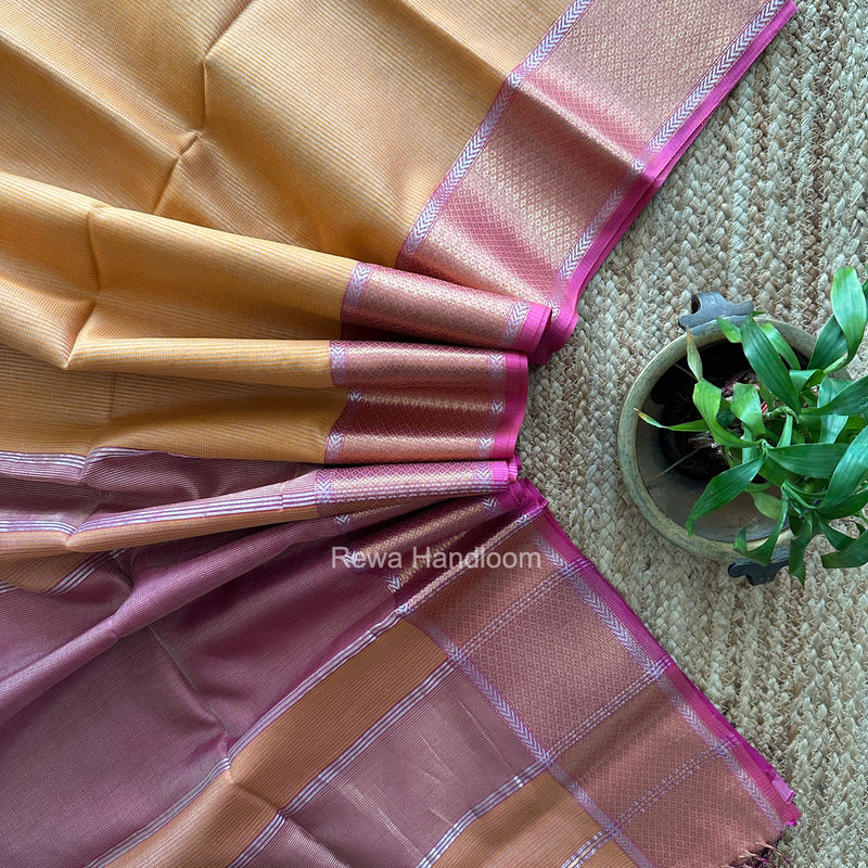 Exclusive Maheshwari Orange Tissue Silk Saree ZTS0196