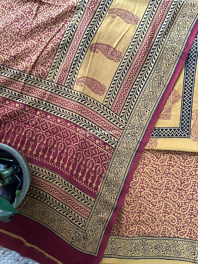 Mustard Yellow-Red Designer Bagh Cotton Suit BCSPP010