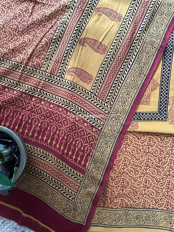 Mustard Yellow-Red Designer Bagh Cotton Suit BCSPP010