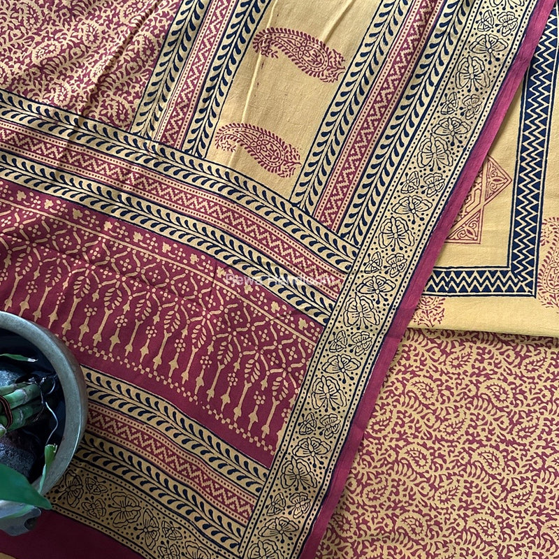 Mustard Yellow-Red Designer Bagh Cotton Suit BCSPP010