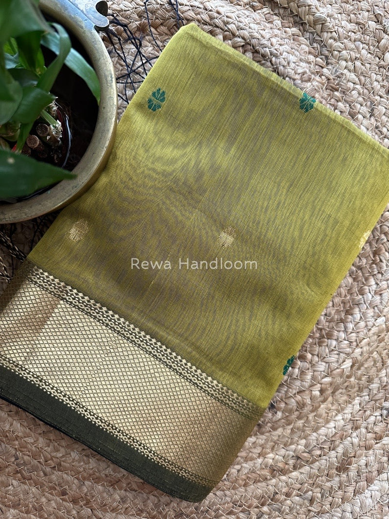 Mehendi Green Zari Butti Maheshwari Saree JBS017