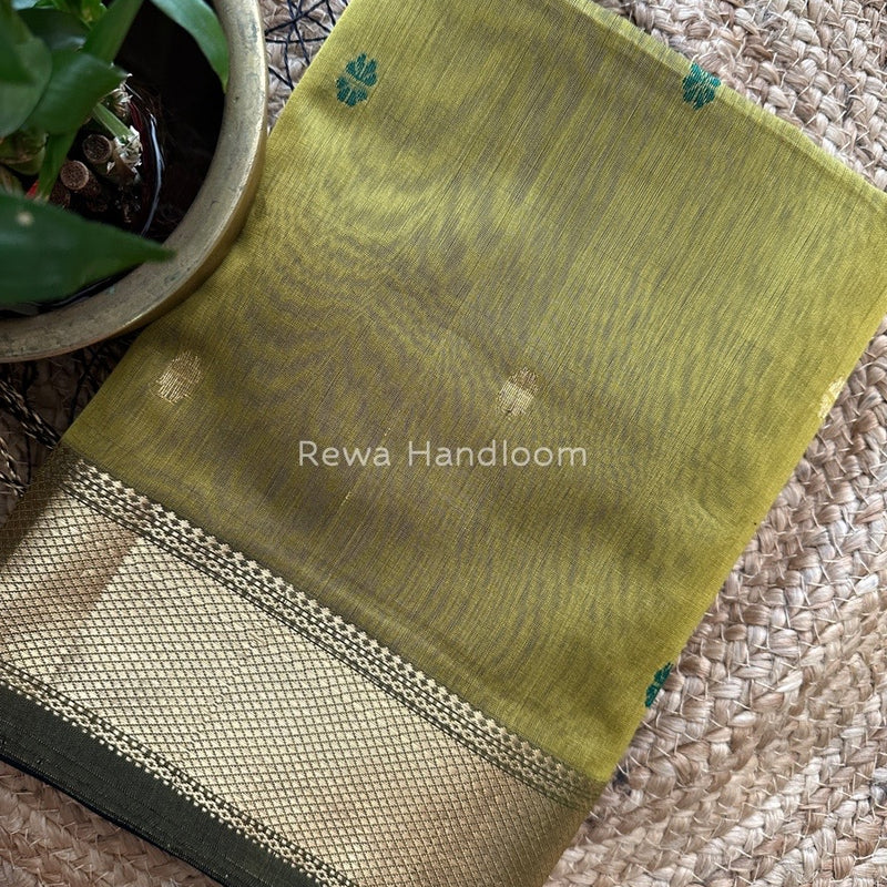Mehendi Green Zari Butti Maheshwari Saree JBS017