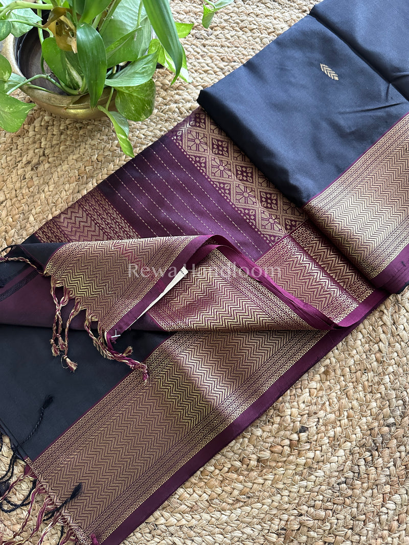 Maheshwari Black Pure Silk Saree