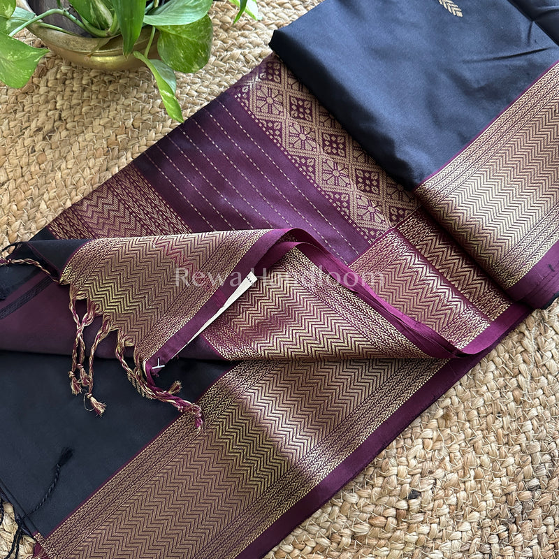 Maheshwari Black Pure Silk Saree