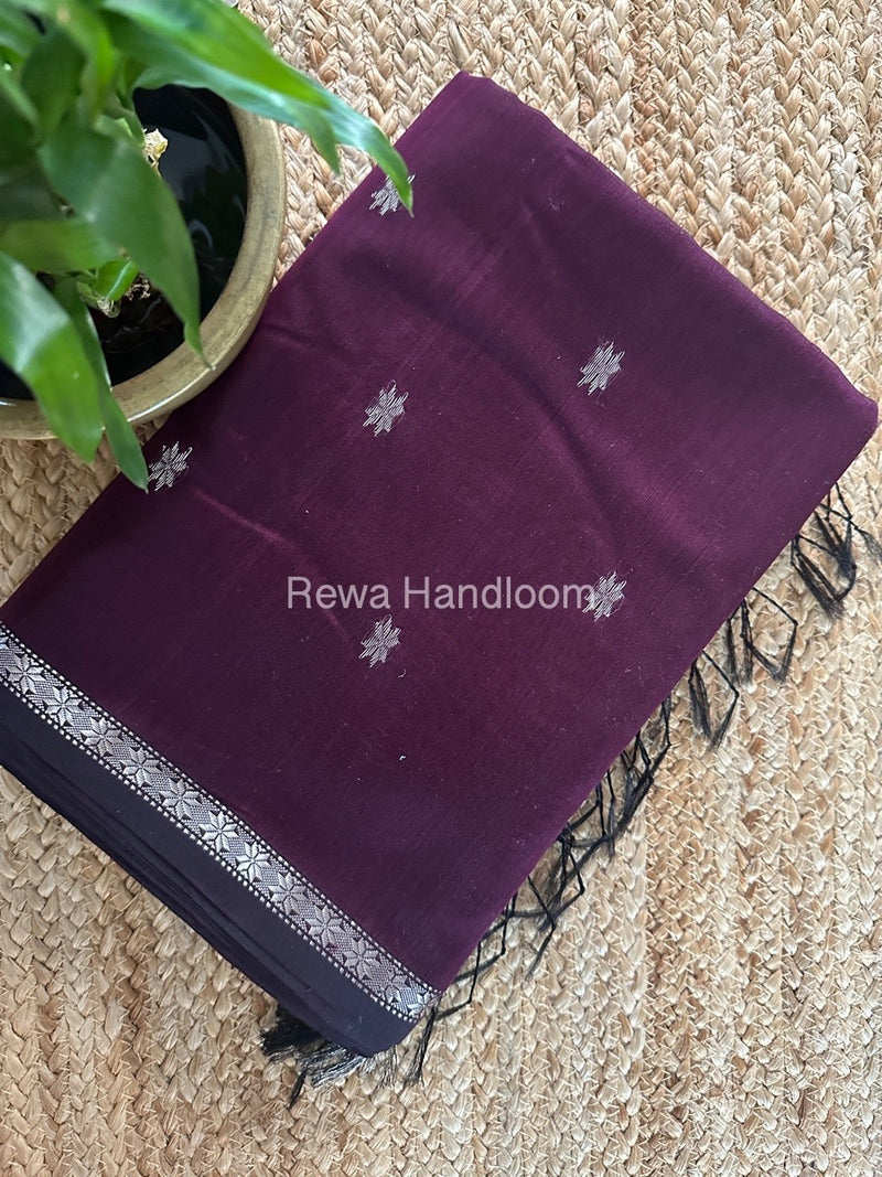 Maheshwari Wine Silver Butti Saree BSS04
