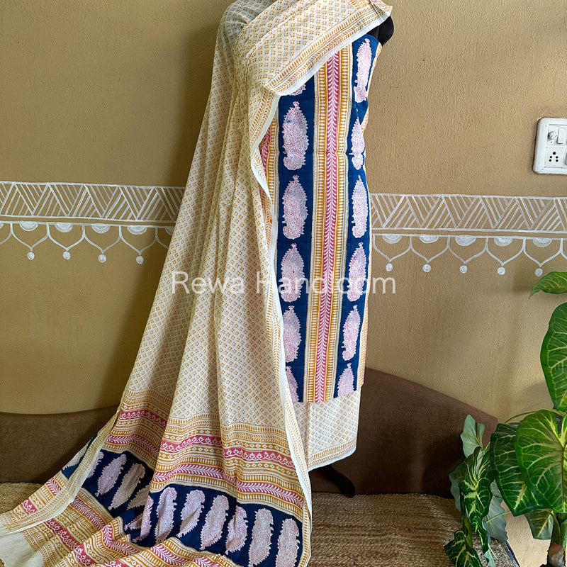 Blue-Yellow Indigo Bagh Print Suit BCI010