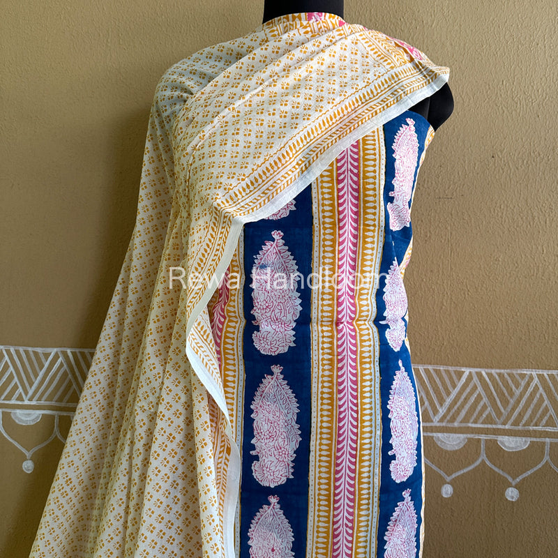 Blue-Yellow Indigo Bagh Print Suit BCI010