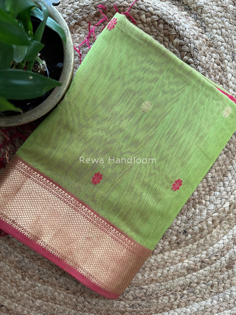 Mehendi Green Zari Butti Maheshwari Saree JBS015