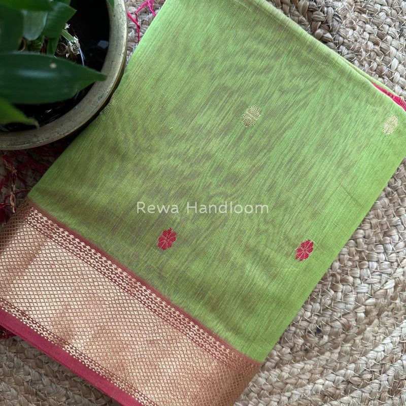 Mehendi Green Zari Butti Maheshwari Saree JBS015