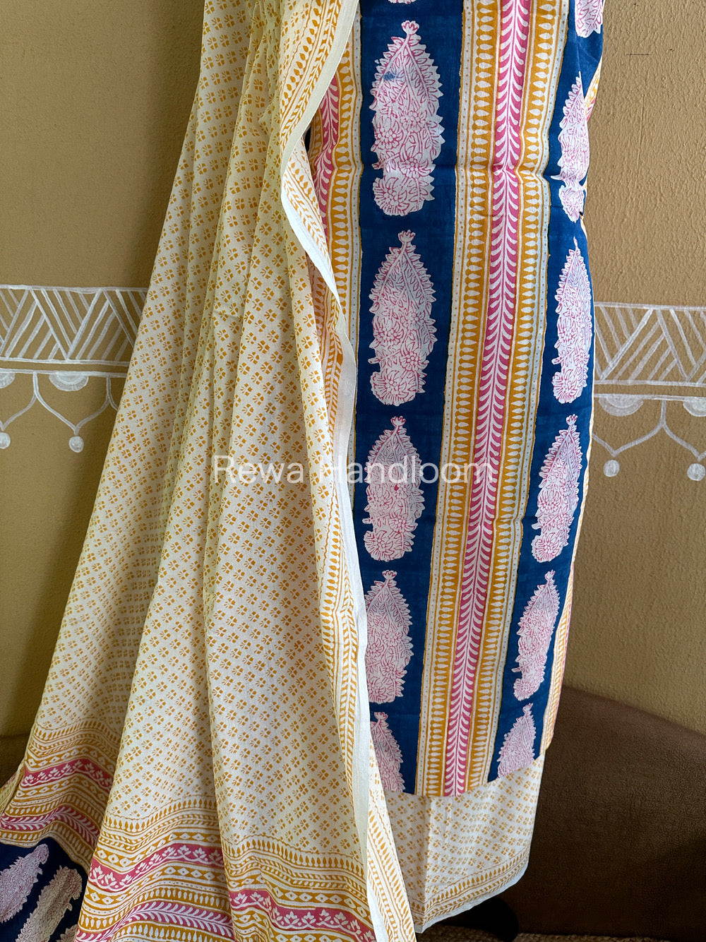 Blue-Yellow Indigo Bagh Print Suit- BCI010