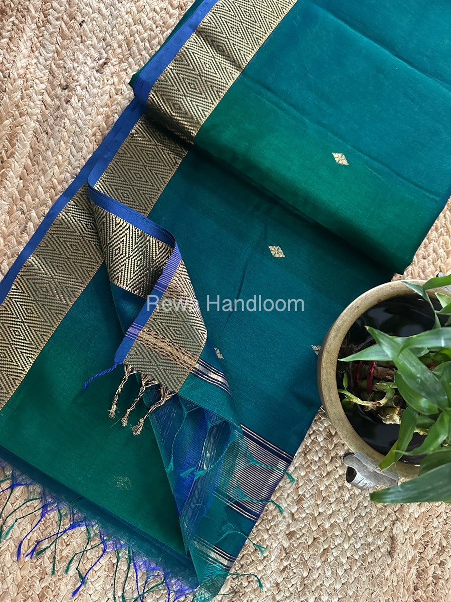 Green Diamond Butti Maheshwari Saree DBSS09 – Rewa Handloom