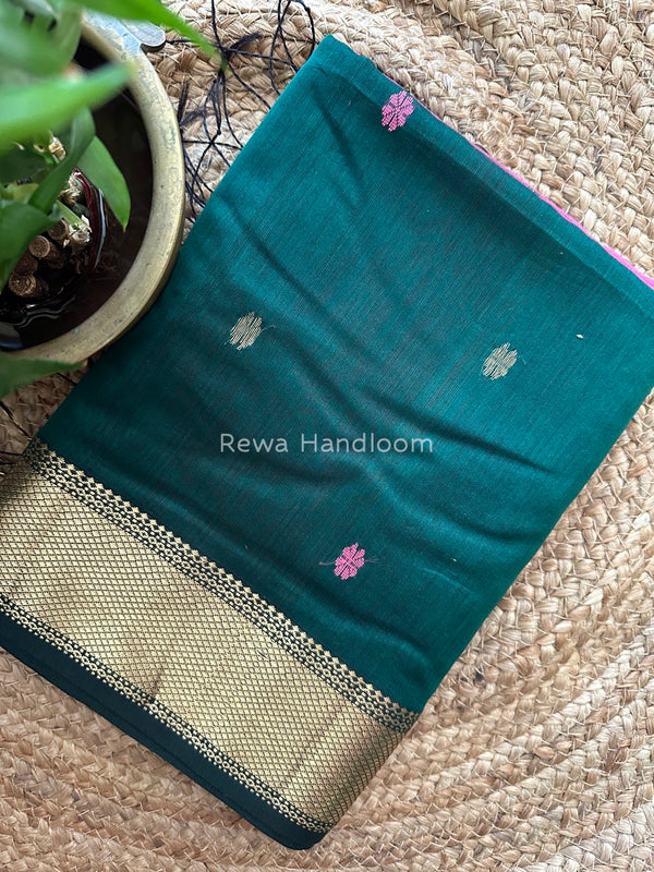 Rama Green Zari Butti Maheshwari Saree JBS013