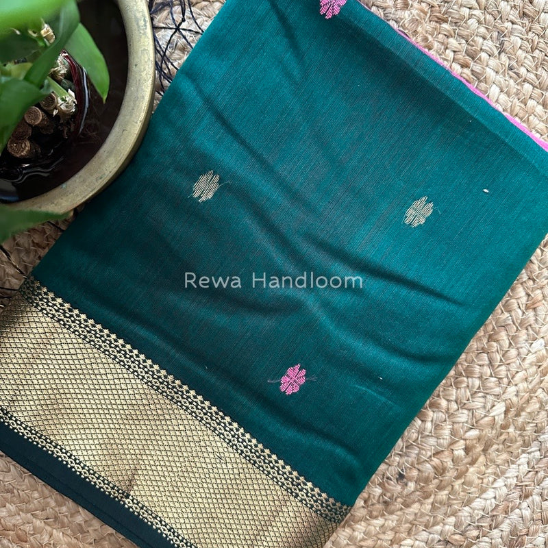 Rama Green Zari Butti Maheshwari Saree JBS013