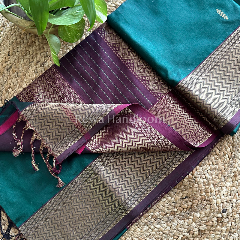 Maheshwari Rama Green Pure Silk Saree 