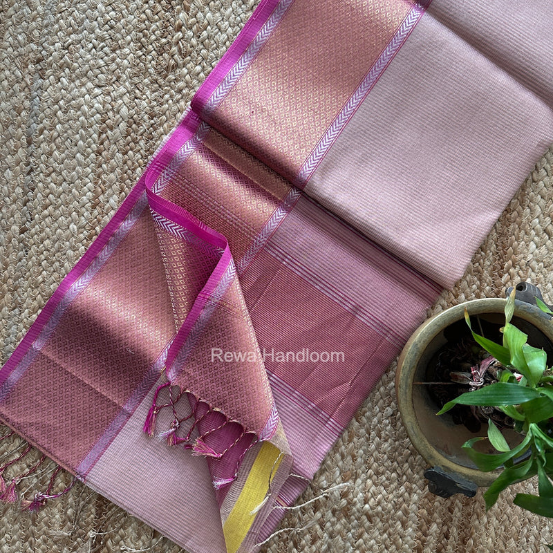 Exclusive Maheshwari Pink Tissue Silk Saree ZTS0198
