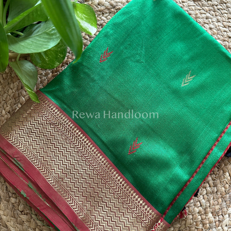 Maheshwari Green-Red Pure Silk Saree PS13