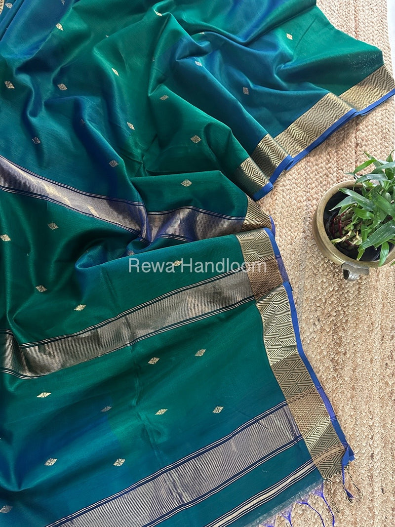 Green Zari Butti Maheshwari Saree DBSS09