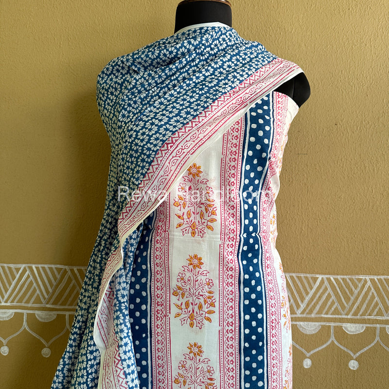 White-Blue Indigo Bagh Print Suit- BCI08