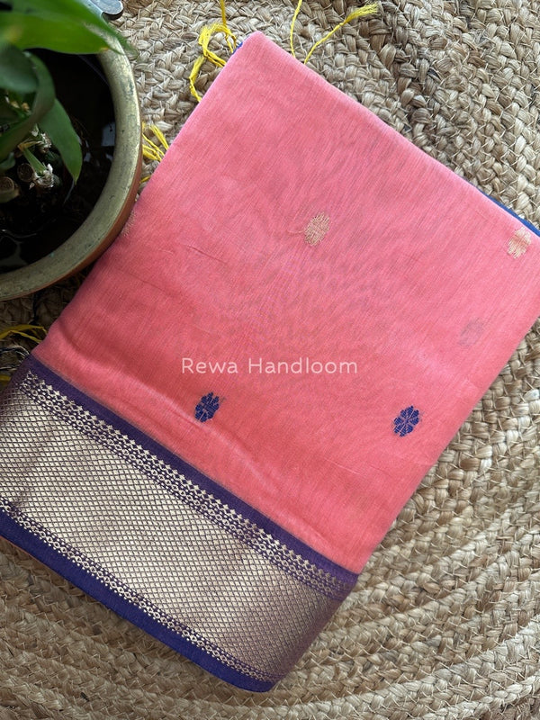 Peach Zari Butti Maheshwari Saree JBS016