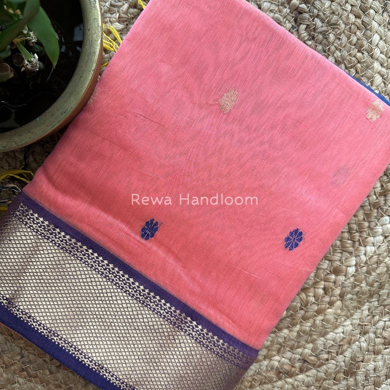 Peach Zari Butti Maheshwari Saree JBS016