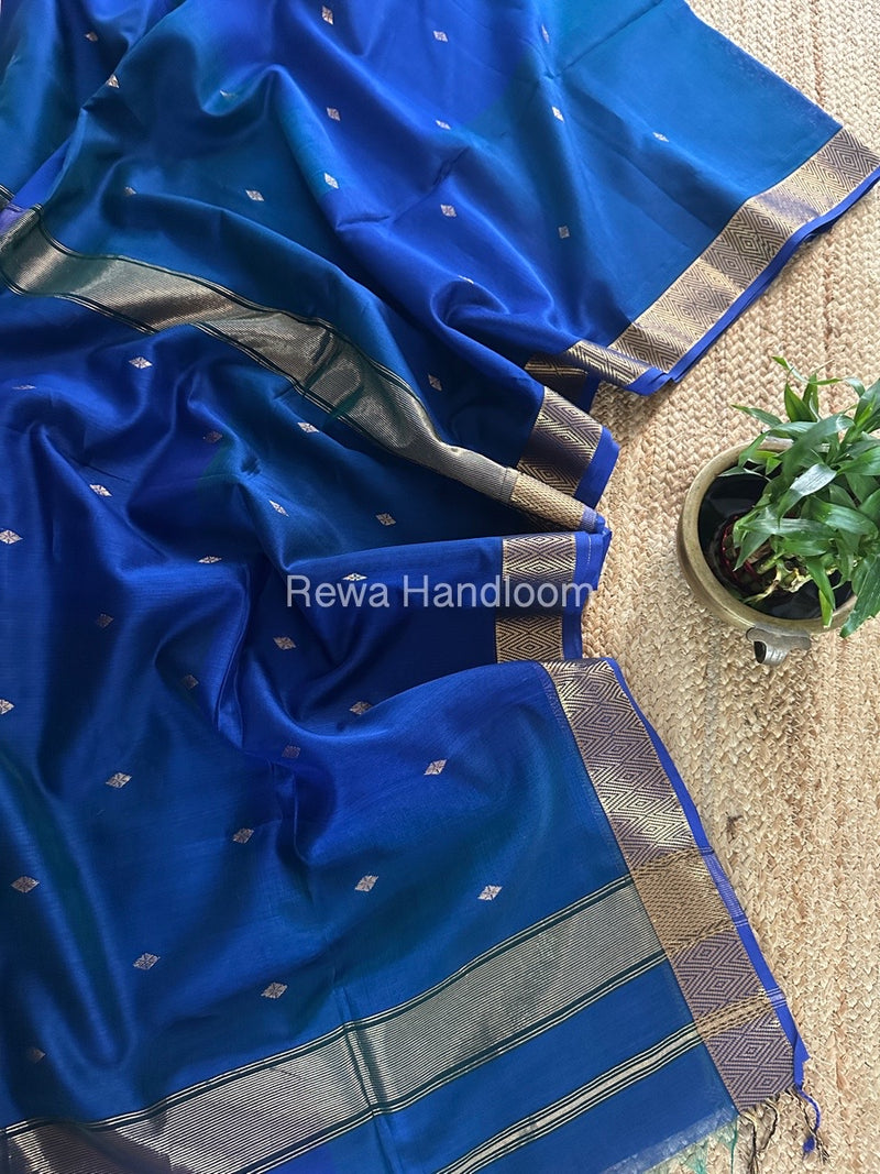 Blue Zari Butti Maheshwari Saree DBSS08