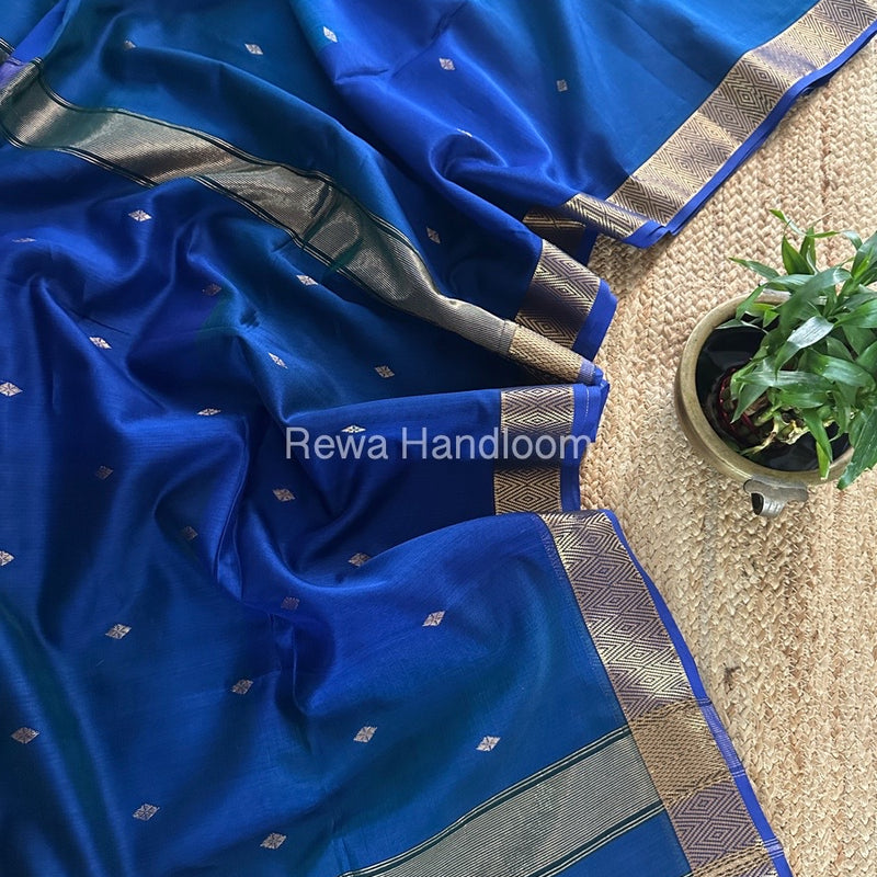 Blue Zari Butti Maheshwari Saree DBSS08