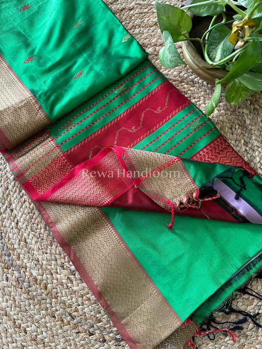 Maheshwari Green Pure Silk Saree 