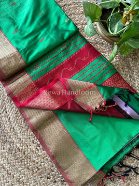 Maheshwari Green Pure Silk Saree 