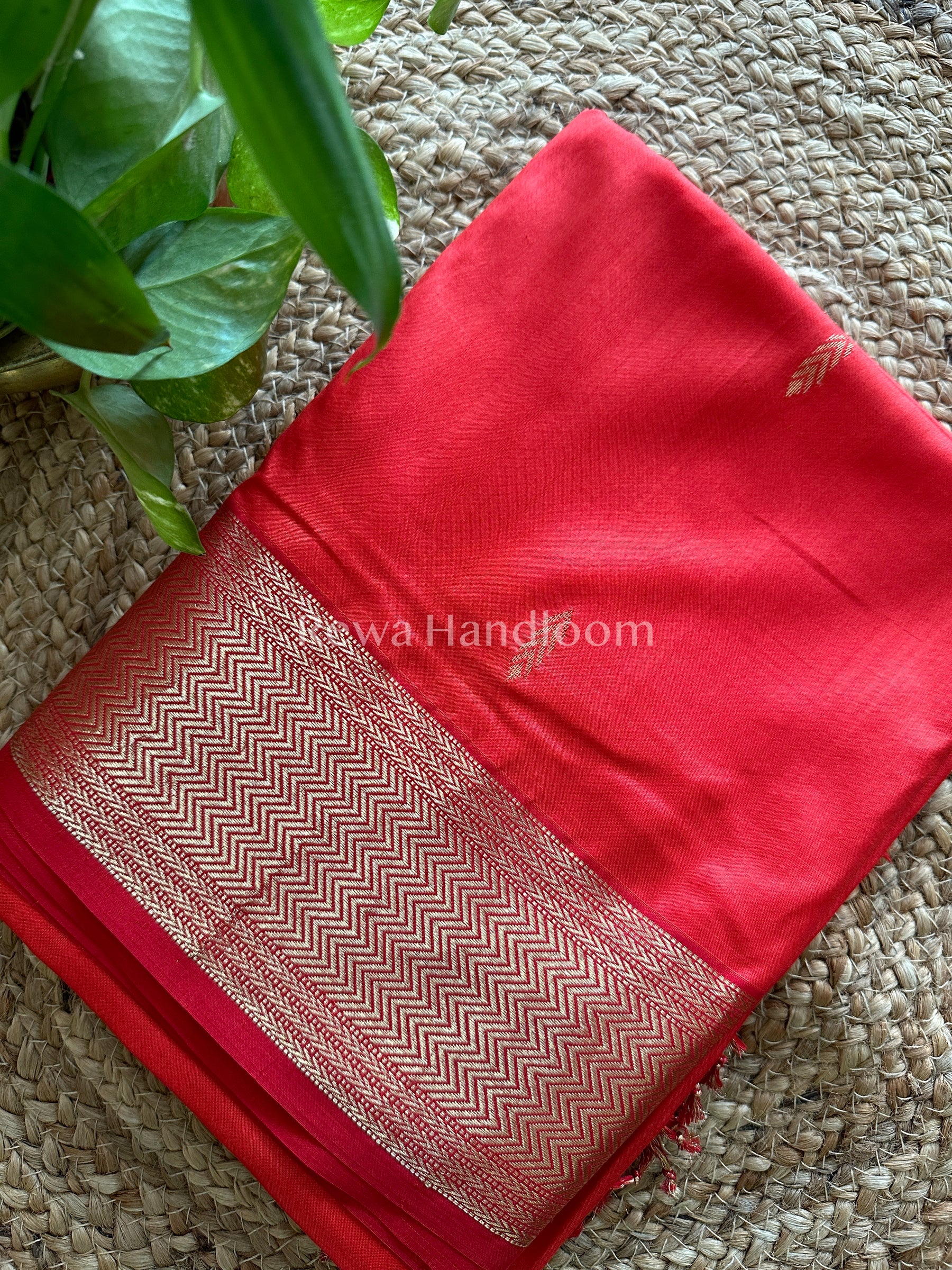 Maheshwari Fusia Red Pure Silk Saree PS08