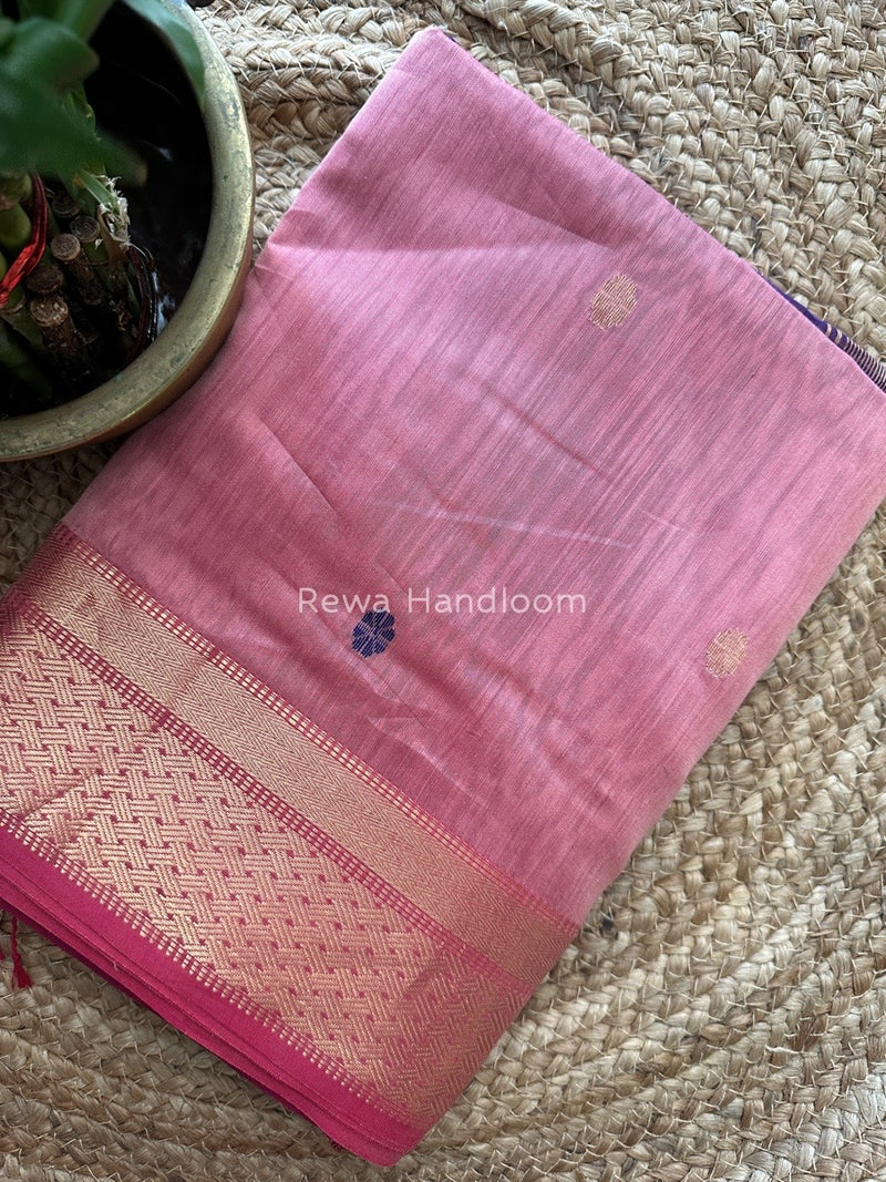 Light Pink Zari Butti Maheshwari Saree JBS018