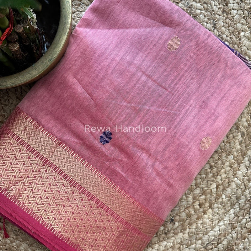 Light Pink Zari Butti Maheshwari Saree JBS018