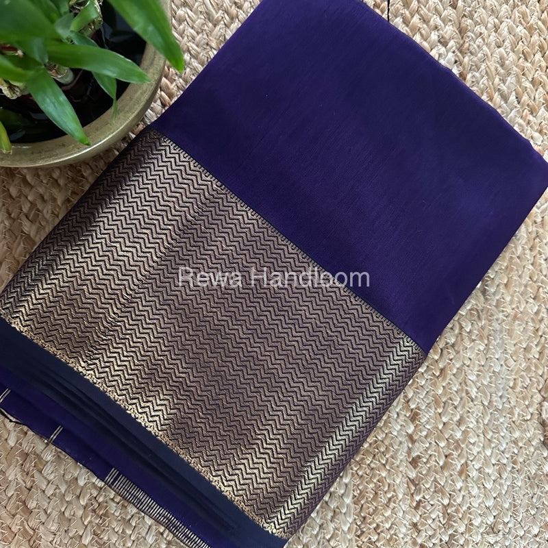Maheshwari Dark Purple Zari Border Plain Saree ZS0108