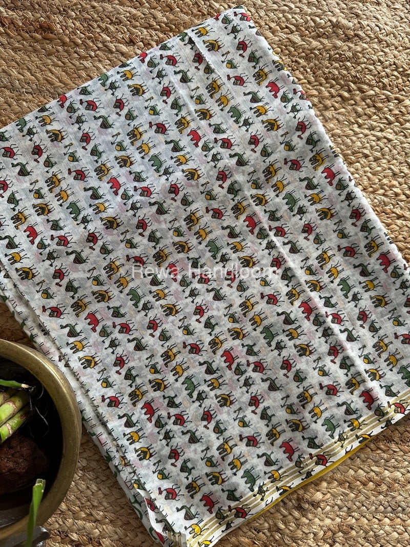 White-Green Chanderi Printed Suit CBS010