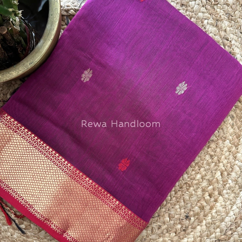 Purple Zari Butti Maheshwari Saree JBS014