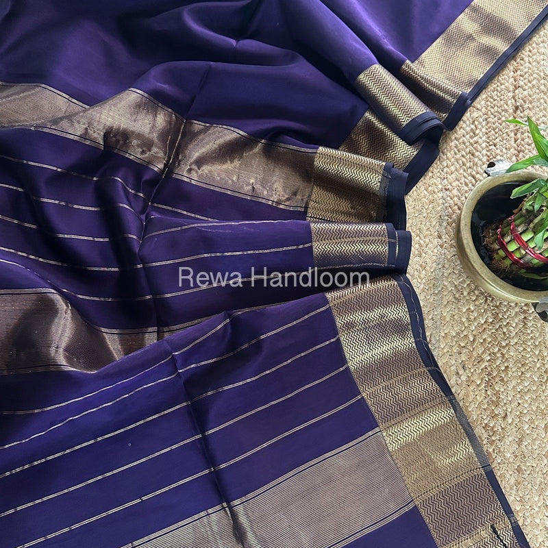 Maheshwari Dark Purple Zari Border Plain Saree ZS0108