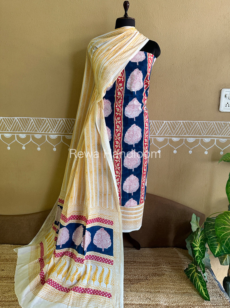 Blue-Yellow Indigo Bagh Print Suit BCI05