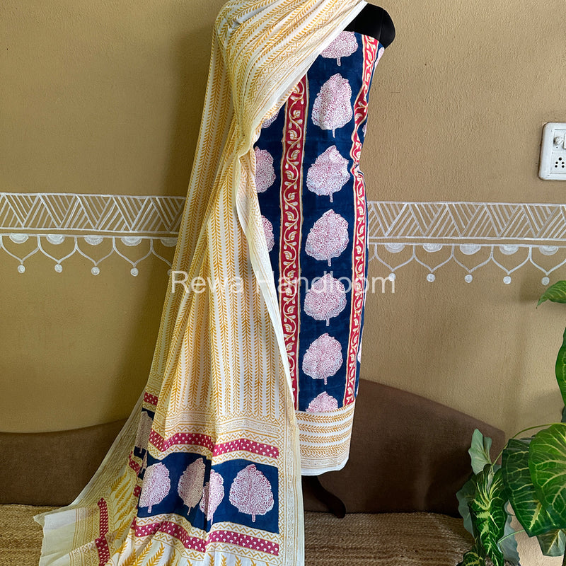 Blue-Yellow Indigo Bagh Print Suit BCI05