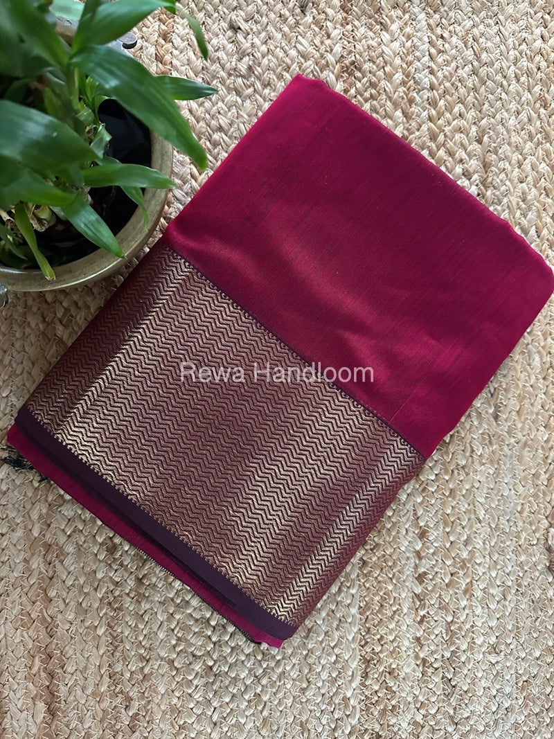 Maheshwari Magenta Zari Border Plain Saree ZS0107