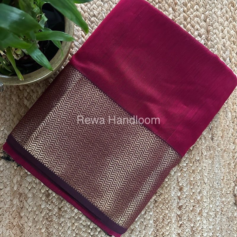 Maheshwari Magenta Zari Border Plain Saree ZS0107