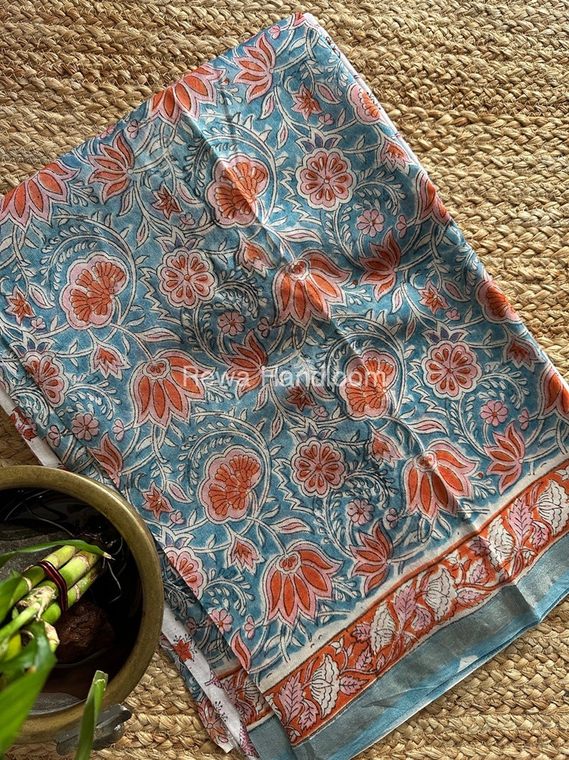 Blue-White Chanderi Printed Suit CBS011