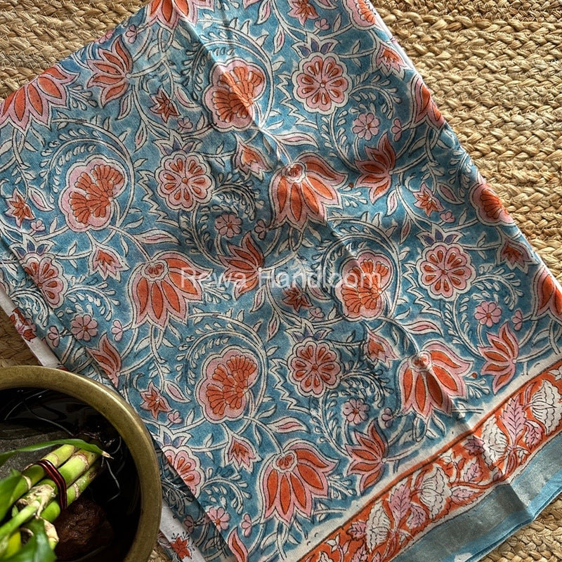 Blue-White Chanderi Printed Suit CBS011