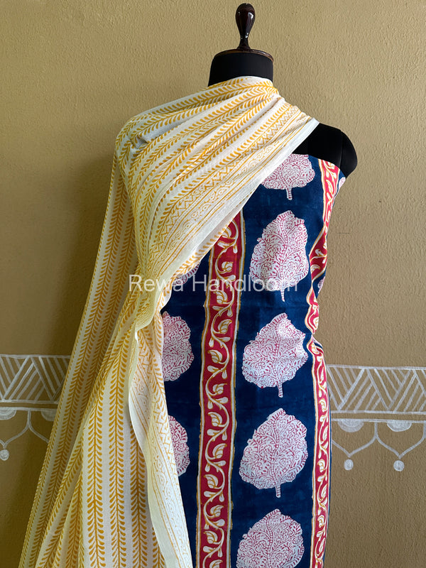 Blue-Yellow Indigo Bagh Print Suit BCI05